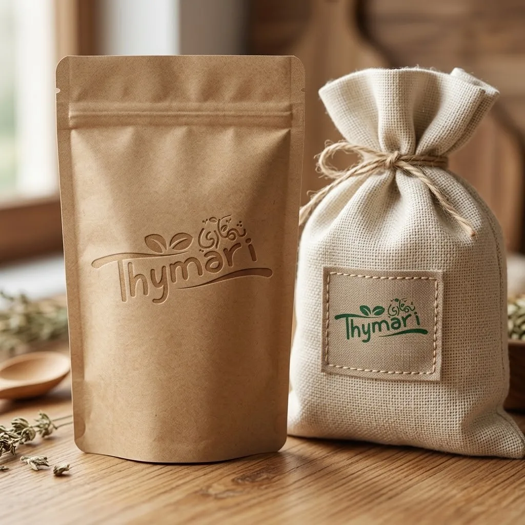 Thymari kraft pouch and linen sack, one of the studio's packaging projects